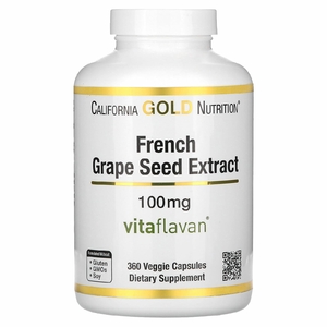 California Gold Nutrition, VitaFlavan, экстракт косточек французского винограда, 100 мг, 360 растительных капсул