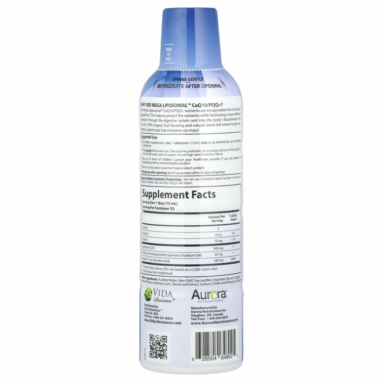 Aurora Nutrascience, Mega-Liposomal™, коэнзим Q10/PQQ+, со вкусом органических фруктов, 480 мл (16 жидк. унций)