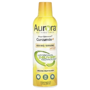 Aurora Nutrascience, Mega-Liposomal Curcumin+, мега липосомальный куркумин, со вкусом органических фруктов, 600 мг, 480 мл (16 жидк. унций)