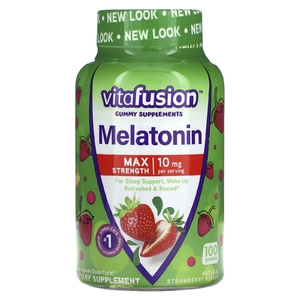 VitaFusion, мелатонин Max Strength, натуральная клубника, 10 мг, 100 жевательных мармеладок (5 мг в 1 жевательной таблетке)