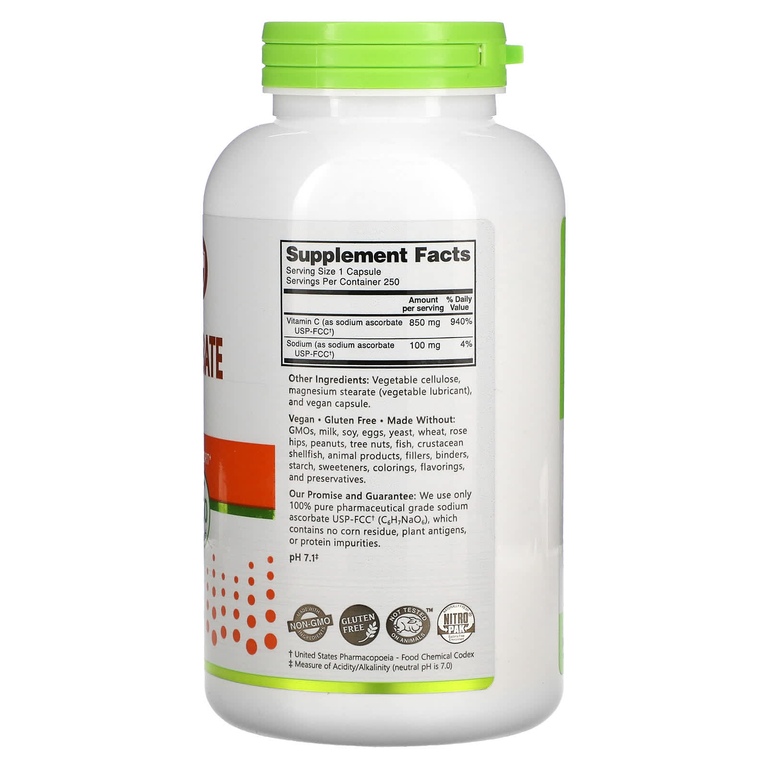 NutriBiotic, Immunity, аскорбат натрия, 250 растительных капсул