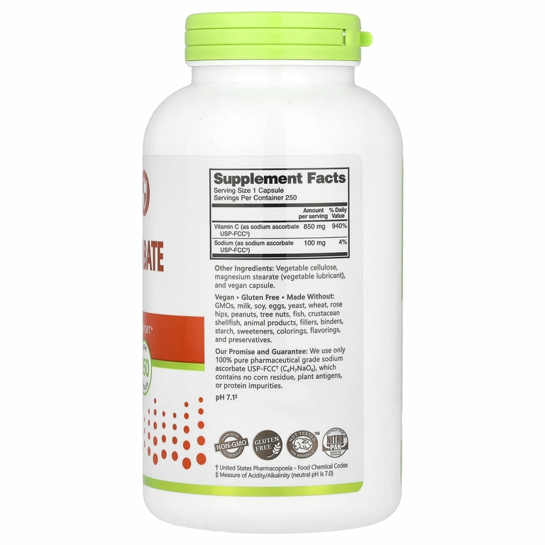 NutriBiotic, аскорбат натрия, 250 веганских капсул