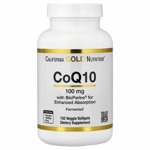California Gold Nutrition, коэнзим Q10 с экстрактом чёрного перца Bioperine®, 150 вегетарианских капсул