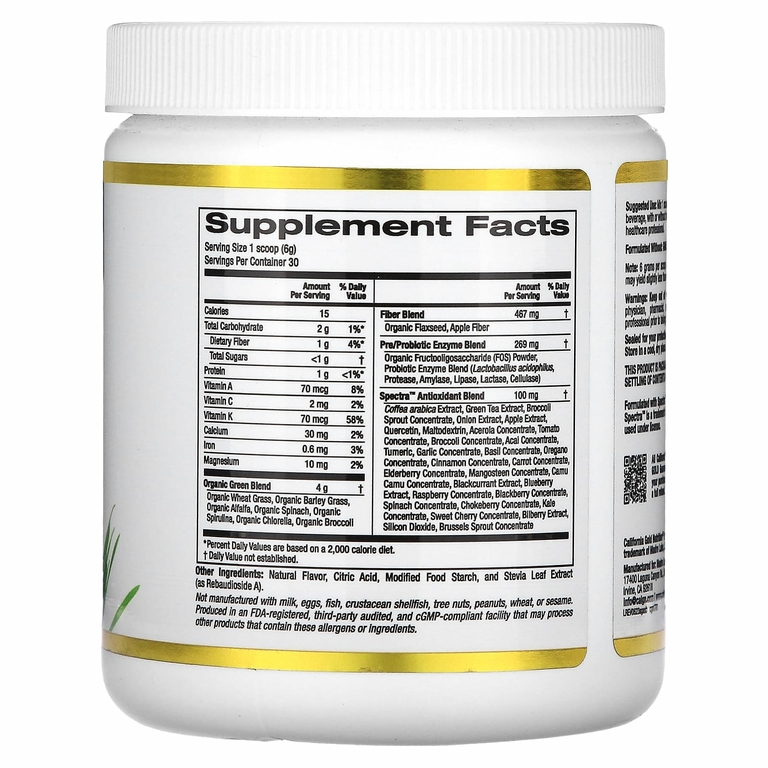 California Gold Nutrition, Superfoods, комплекс антиоксидантов из суперзелени, с ягодным вкусом, 180 г (6,34 унции)