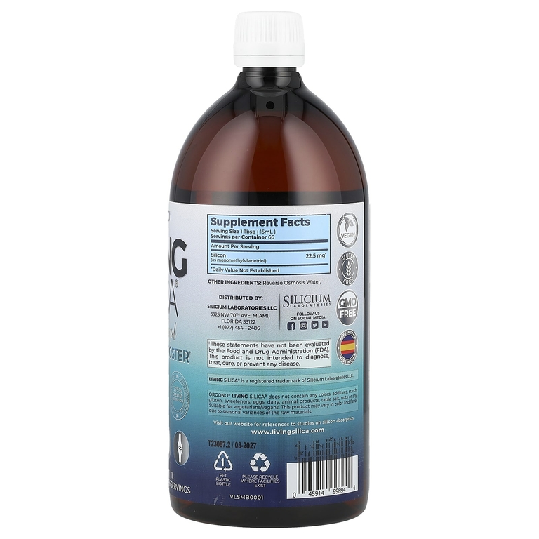 Silicium Laboratories, Orgono Living Silica, усилитель коллагена, 1 л (33,8 жидк. унции)