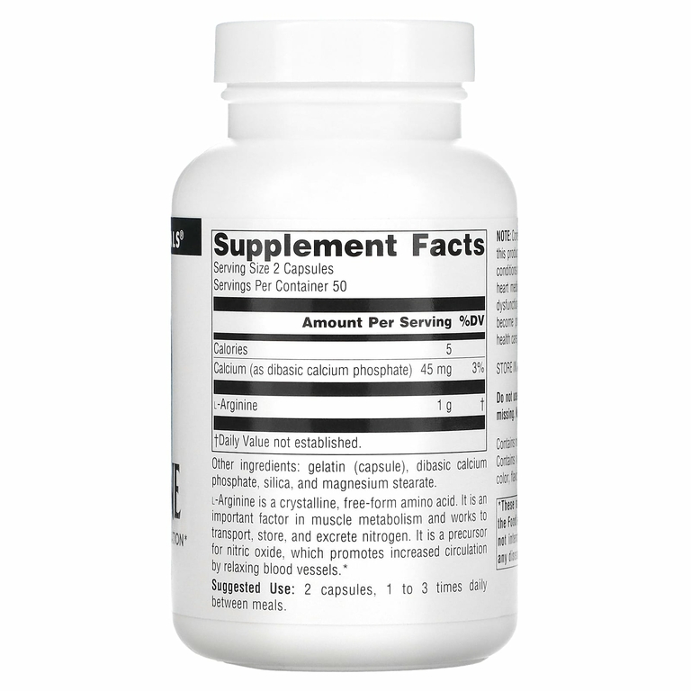 Source Naturals, L-аргинин, в свободной форме, 500 мг, 100 капсул