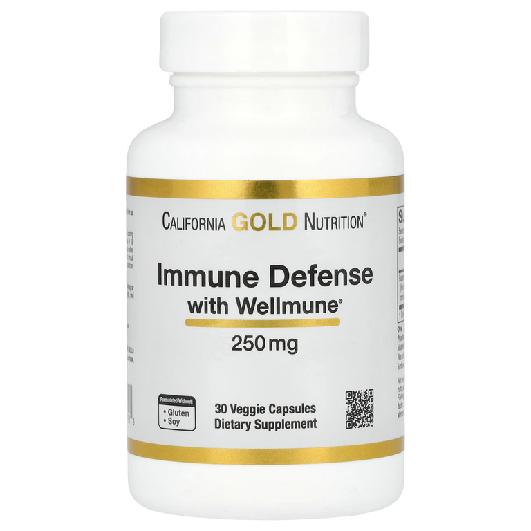 California Gold Nutrition, Immune Defense с Wellmune®, добавка для поддержки иммунитета, бета-глюкан, 250 мг, 30 растительных капсул