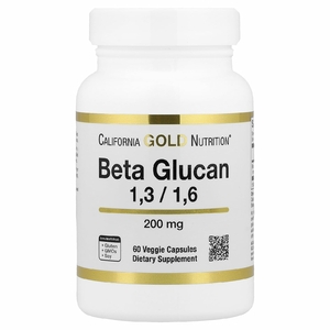 California Gold Nutrition, бета-глюкан 1–3, 1–6, 200 мг, 60 растительных капсул