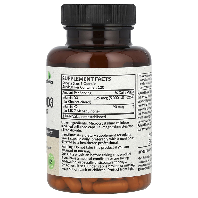 Futurebiotics, витамины K2 + D3 с витамином K2 в виде MK-7, 120 капсул