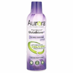 Aurora Nutrascience, Mega-Liposomal™ Glutathione+, глутатион с витамином C, вкус органических фруктов, 750 мг, 480 мл (16 жидк. унций)
